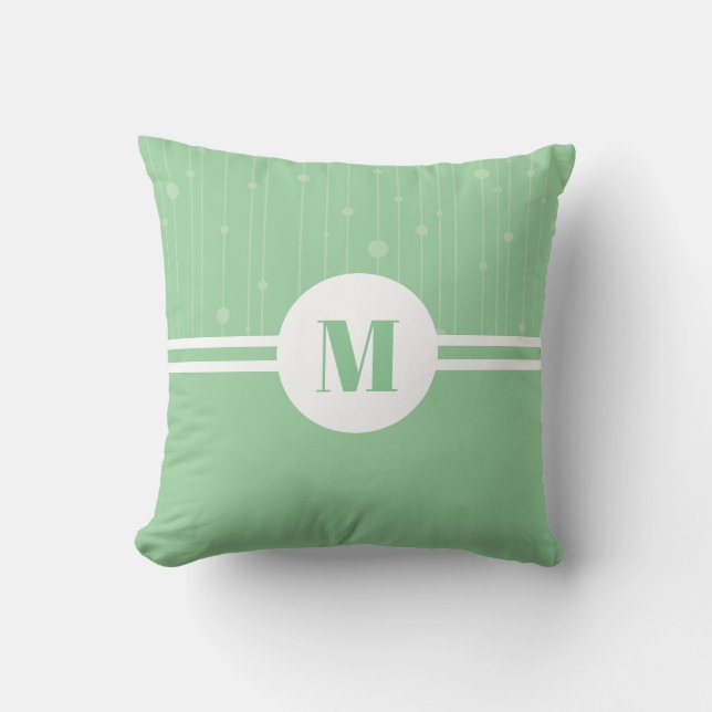 Mint green stripes pastel minimal monogram letter cushion (Front)