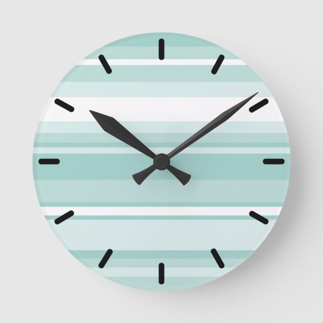 Mint green stripes round clock (Front)