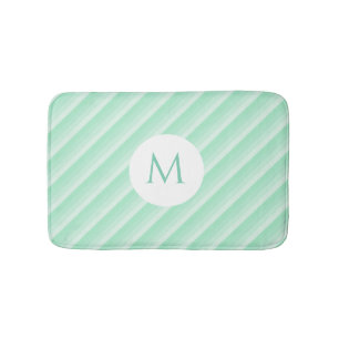 Mint Green Stripes Trendy Modern Monogram Template Bath Mat