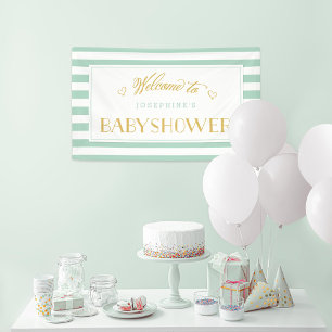 Mint Green Stripes with Gold Mum to Be   Baby Show Banner