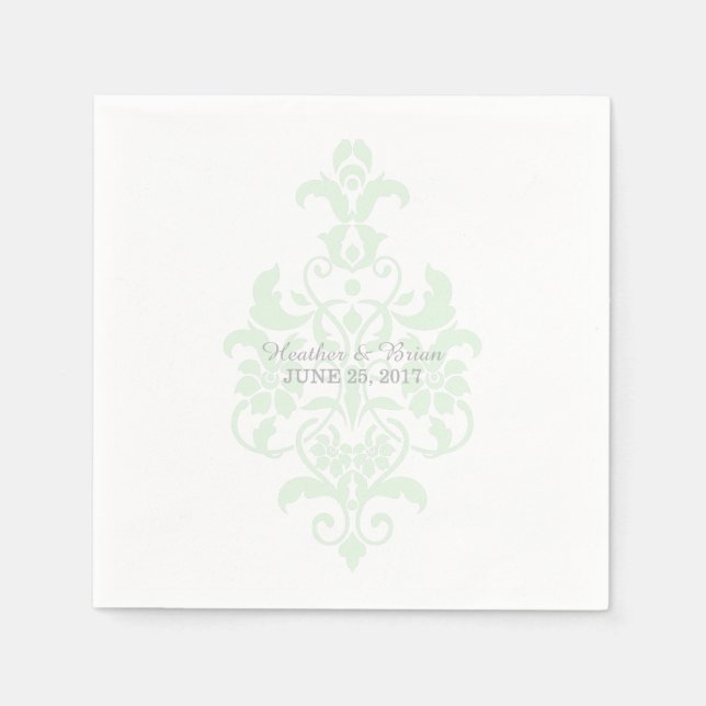 Mint Green Subtle Damask Paper Napkins (Front)
