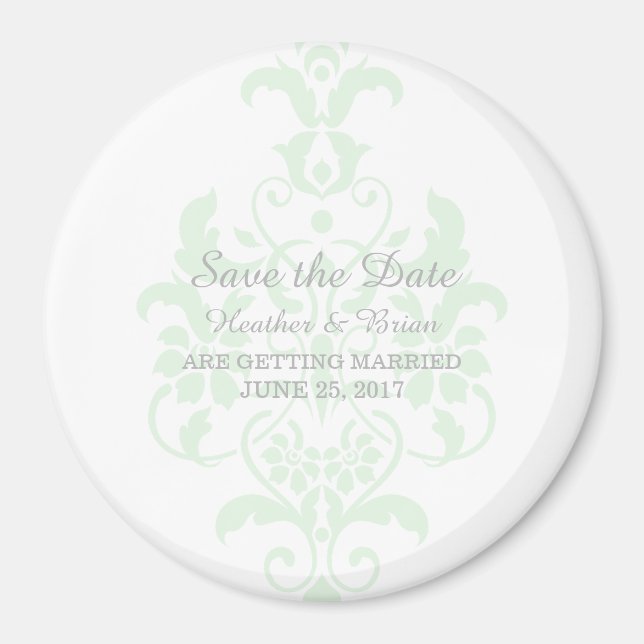 Mint Green Subtle Damask Save the Date Magnet (Front)