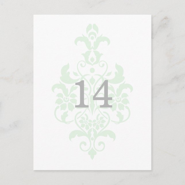 Mint Green Subtle Damask Table Number Postcard (Front)