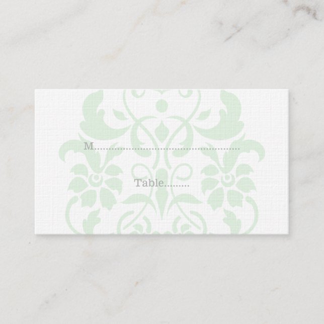 Mint Green Subtle Damask Wedding Place Cards (Front)