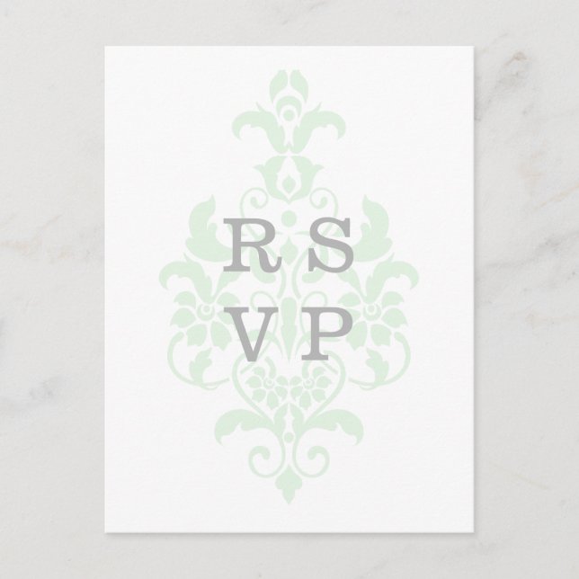 Mint Green Subtle Damask Wedding RSVP Postcard (Front)
