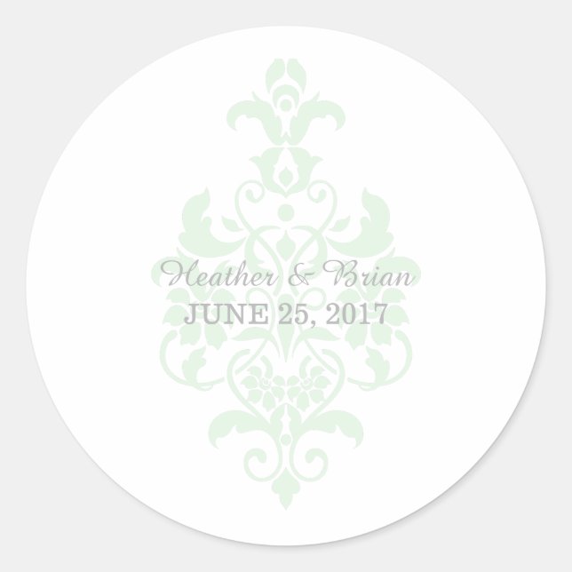 Mint Green Subtle Damask Wedding Stickers (Front)