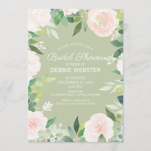 Mint Green Succulent Flower Wedding Bridal Shower Invitation