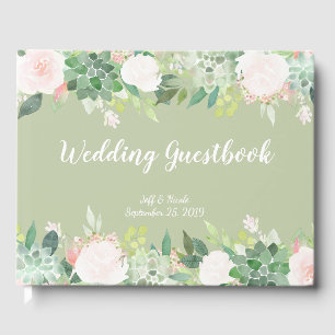 Mint Green Succulent Flower Wedding Guest Book