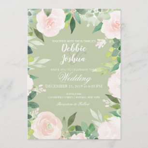 Mint Green Succulent Flower Wedding Invitation
