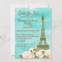 Mint Green Teal Blue Gold Eiffel Tower Sweet 16