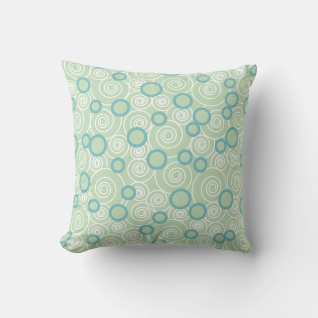 Mint Green & Teal Blue Swirl Cushion (Front)