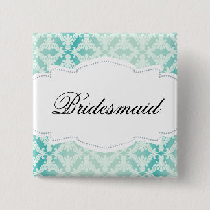 Mint Green & Teal Damask Bridesmaid 15 Cm Square Badge