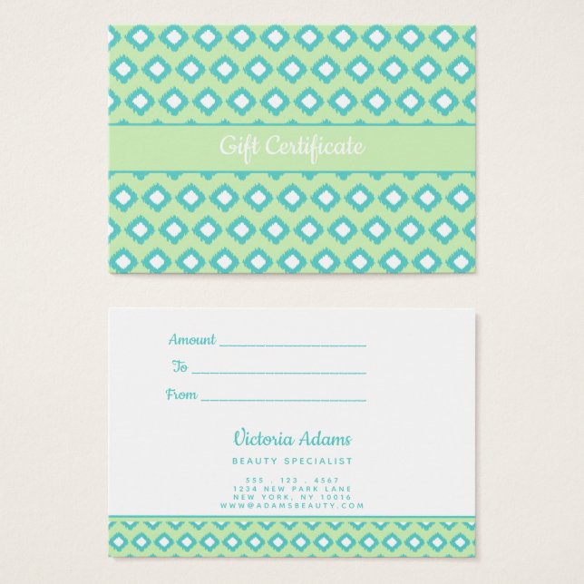 Mint Green & Teal Tribal Ikat | Gift Certificate (Front & Back)