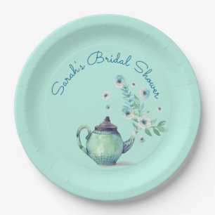 Mint Green Teapot Flowers Streaming from Spout Paper Plate