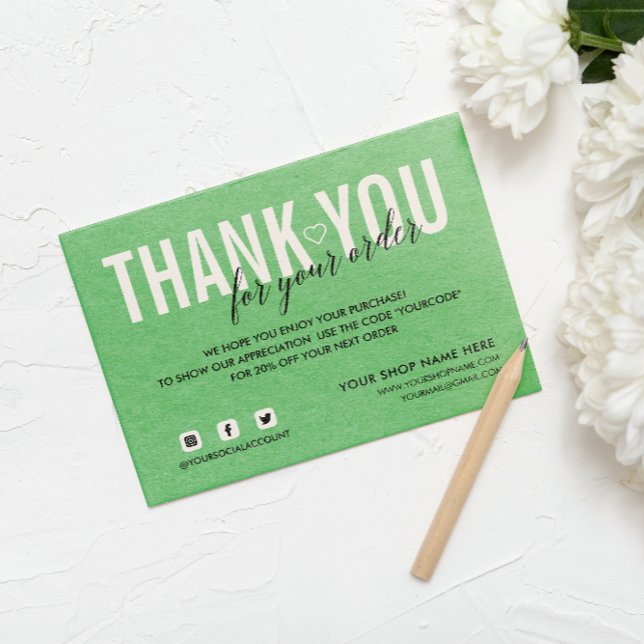 MINT GREEN THANK YOU FOR YOUR ORDER SOCIAL QR CODE ENCLOSURE CARD (Creator Uploaded)