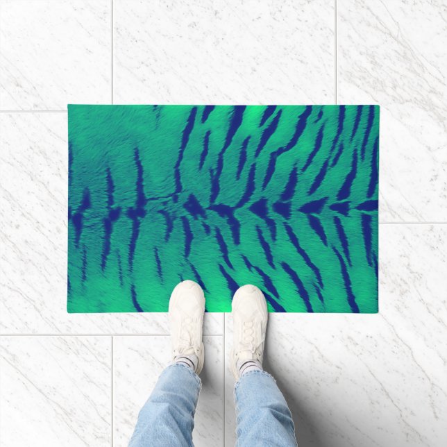 Mint Green Tiger Skin Print Doormat (Indoor)