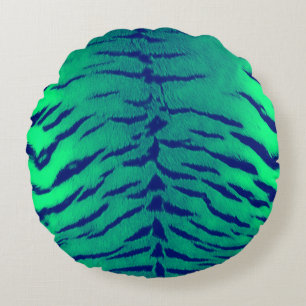 Mint Green Tiger Skin Print Round Cushion