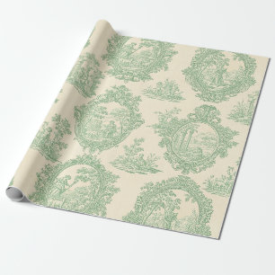 Mint Green Toile Vintage Couples and Garden Scene Wrapping Paper
