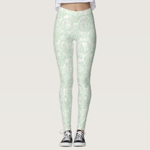 Mint Green Toile Vintage Couples & Garden Scene 2 Leggings