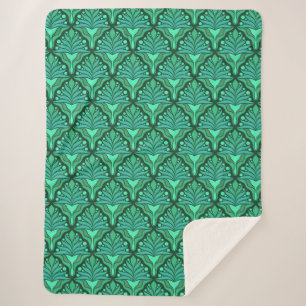 Mint-green tones Art Nouveau geometric pattern Sherpa Blanket