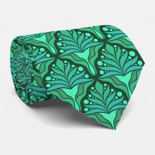 Mint-green tones Art Nouveau geometric pattern Tie