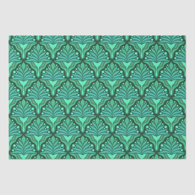 Mint-green tones Art Nouveau geometric pattern Tissue Paper (Front)