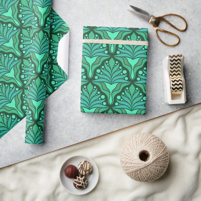 Mint-green tones Art Nouveau geometric pattern Wrapping Paper (Crafts)