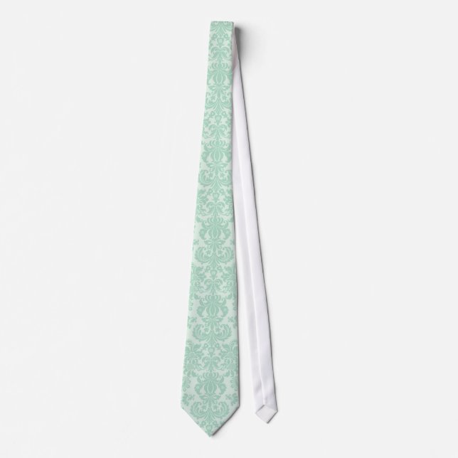 Mint-Green tones Floral Damask Pattern Tie (Front)