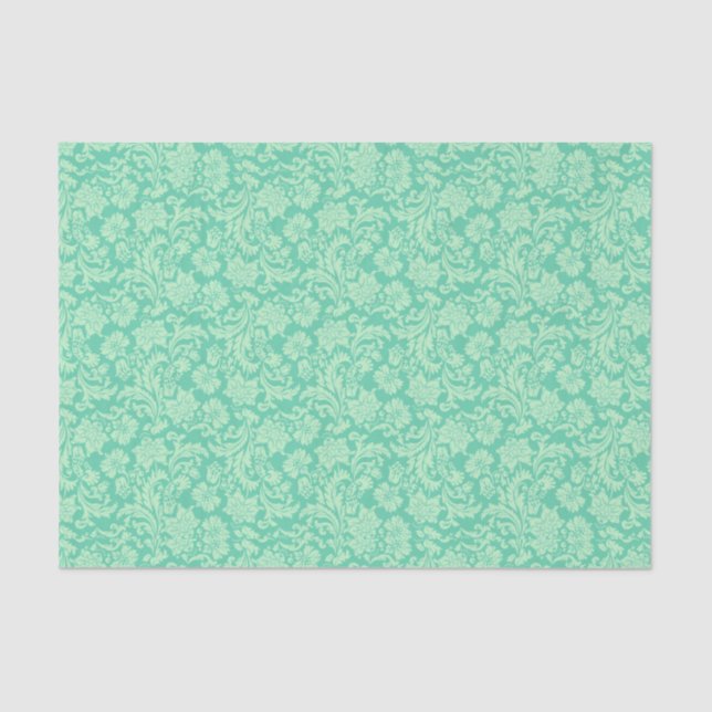 Mint-Green Tones Floral Damasks Pattern Tissue Paper (Front)