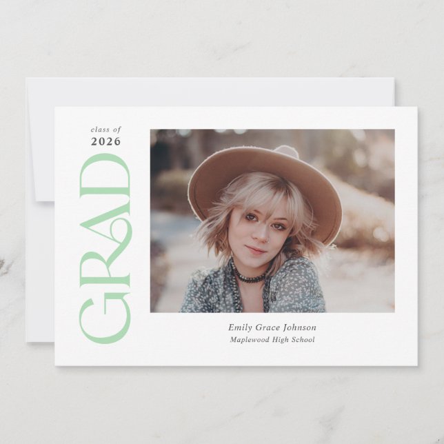 Mint Green Trendy Serif Two Photos Graduation Announcement (Front)