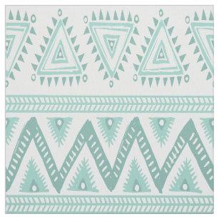 Mint-Green Tribal Geometric Pattern Fabric