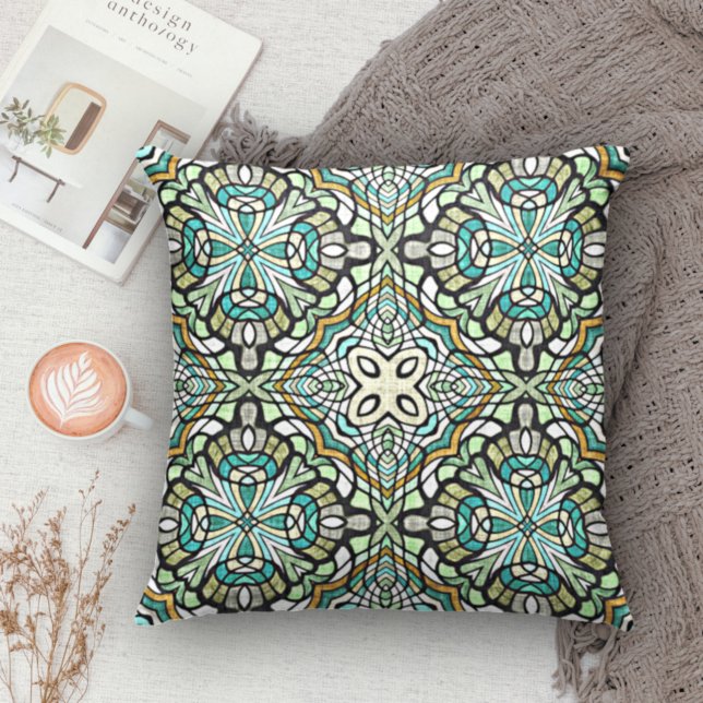 Mint Green Turquoise Hip Bohemian Bali Art Motif Cushion (Creator Uploaded)