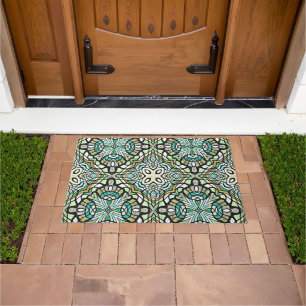 Mint Green Turquoise Hip Bohemian Bali Art Motif Doormat