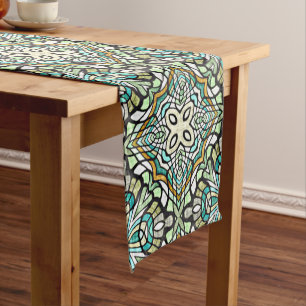 Mint Green Turquoise Hip Bohemian Bali Art Motif Medium Table Runner
