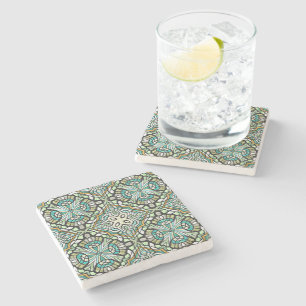 Mint Green Turquoise Hip Bohemian Bali Art Motif Stone Coaster