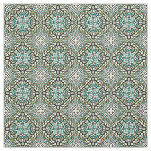 Mint Green Turquoise Morcocan Mosaic Pattern Fabric