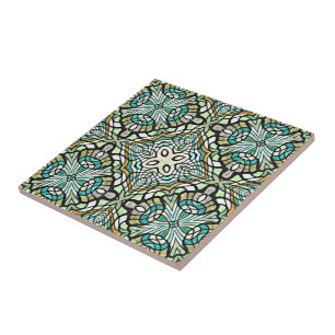 Mint Green Turquoise Retro Nouveau Deco Pattern Ceramic Tile