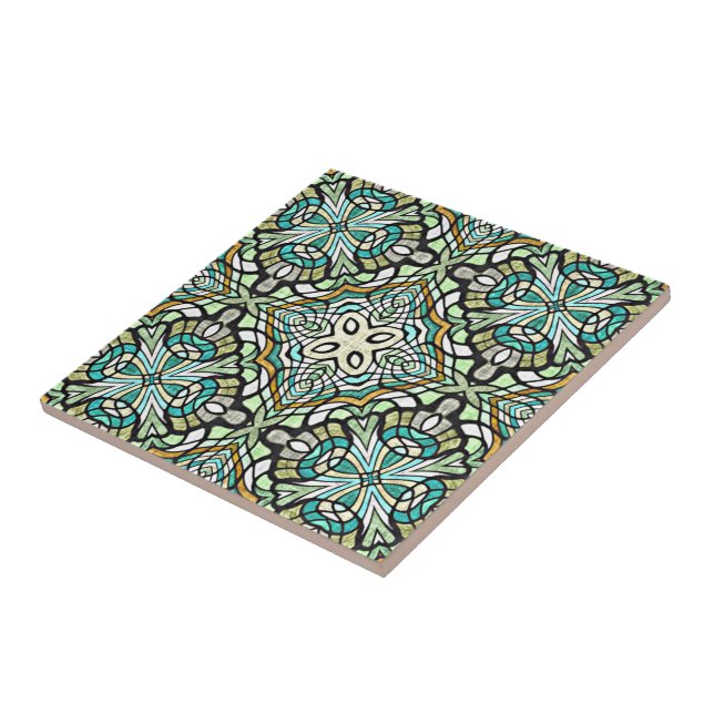 Mint Green Turquoise Retro Nouveau Deco Pattern Ceramic Tile (Side)