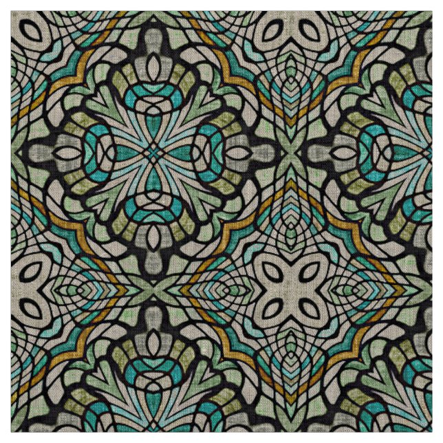 Mint Green Turquoise Retro Nouveau Deco Pattern Fabric (Swatch)
