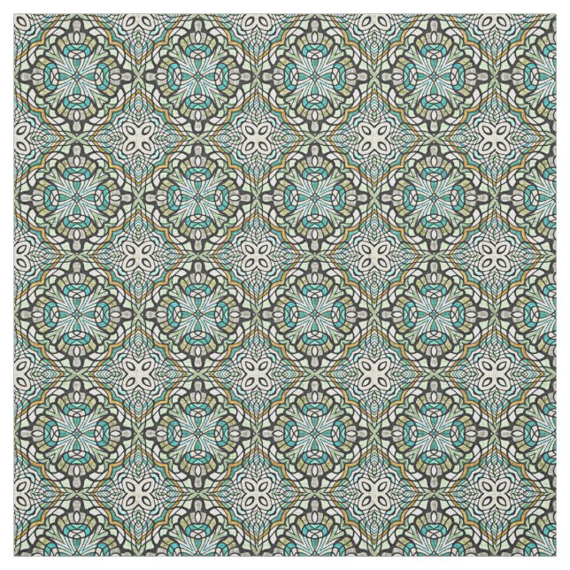 Mint Green Turquoise Retro Nouveau Deco Pattern Fabric (Swatch)