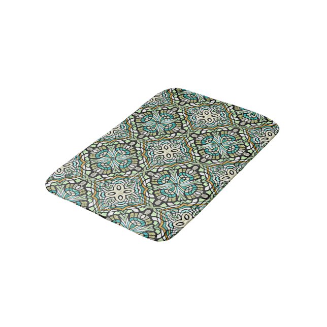 Mint Green Turquoise Tribal Art Bath Mat (Angled)