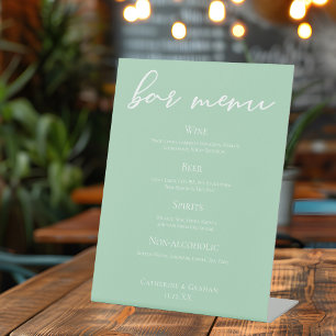 Mint Green Typography Spring Wedding Bar Menu Pedestal Sign