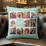 Mint Green Unique Photo Collage Custom Monogram Cushion<br><div class="desc">Use up to 11 square Instagram or selfie phone photos to create a unique and personal gift. Or you can keep the hipster puppy and make a trendy keepsake. If you need to adjust the pictures,  click on the customise tool to make changes.</div>