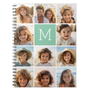 Mint Green Unique Photo Collage Custom Monogram Notebook