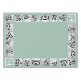 Mint Green Unique Photo Collage Custom Monogram Tablecloth