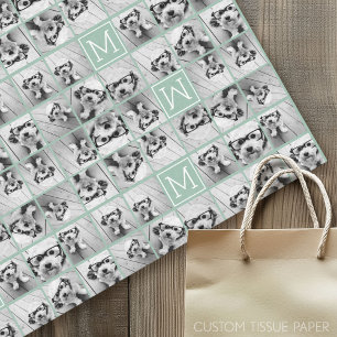 Mint Green Unique Photo Collage Custom Monogram Tissue Paper