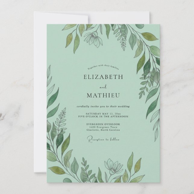 Mint Green Verdant Woodland Wedding Invitation (Front)