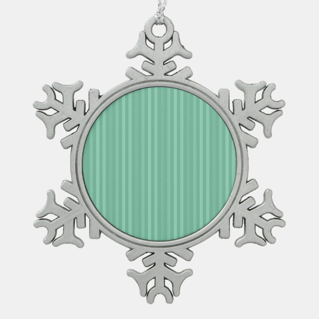 Mint Green Vertical Stripes Pattern Snowflake Pewter Christmas Ornament (Front)