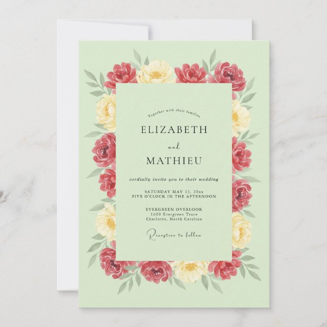Mint Green Vibrant Rose Wedding Invitation (Front)