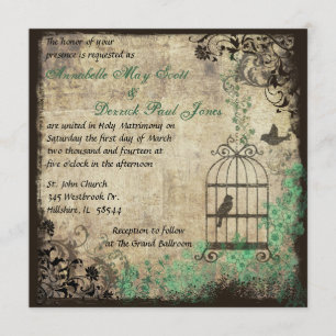 Mint Green Vintage Bird Cage Wedding Invitation